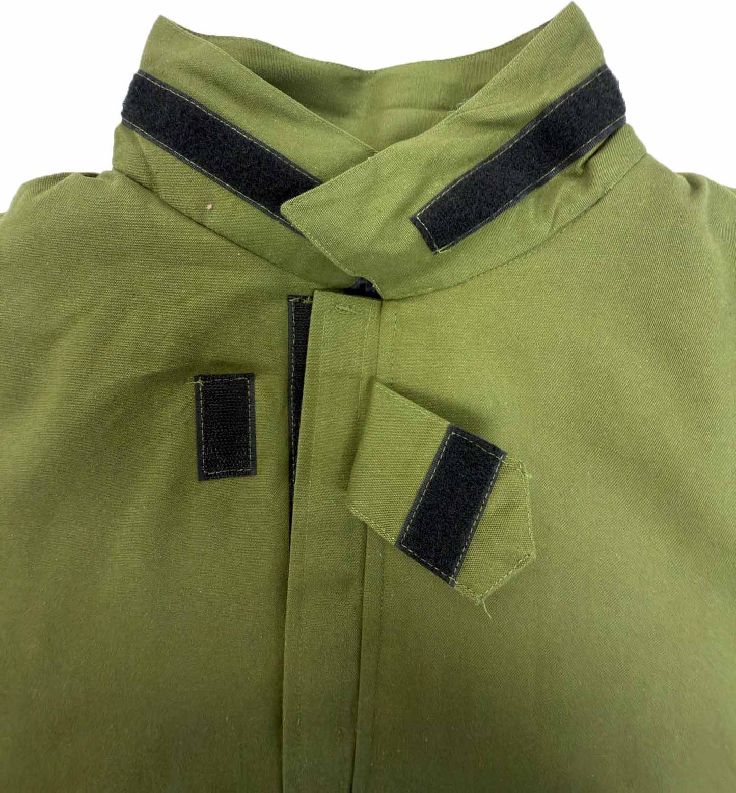 olive green hydro parka Velcro closure.