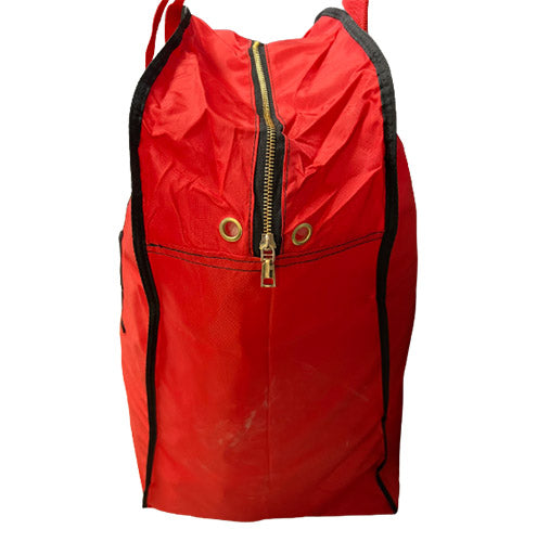 Red Property bag showing zipper